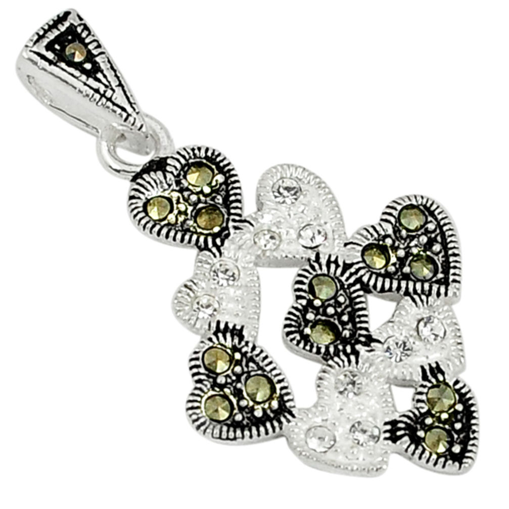 Natural white topaz marcasite 925 sterling silver pendant jewelry c22101