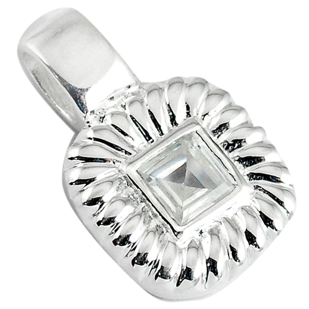 Natural white topaz square 925 sterling silver pendant jewelry c22762