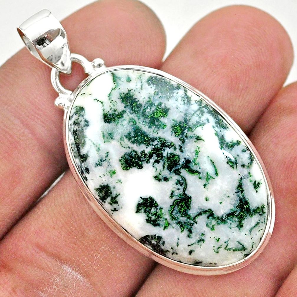 23.92cts natural white tree agate 925 sterling silver pendant jewelry t42788