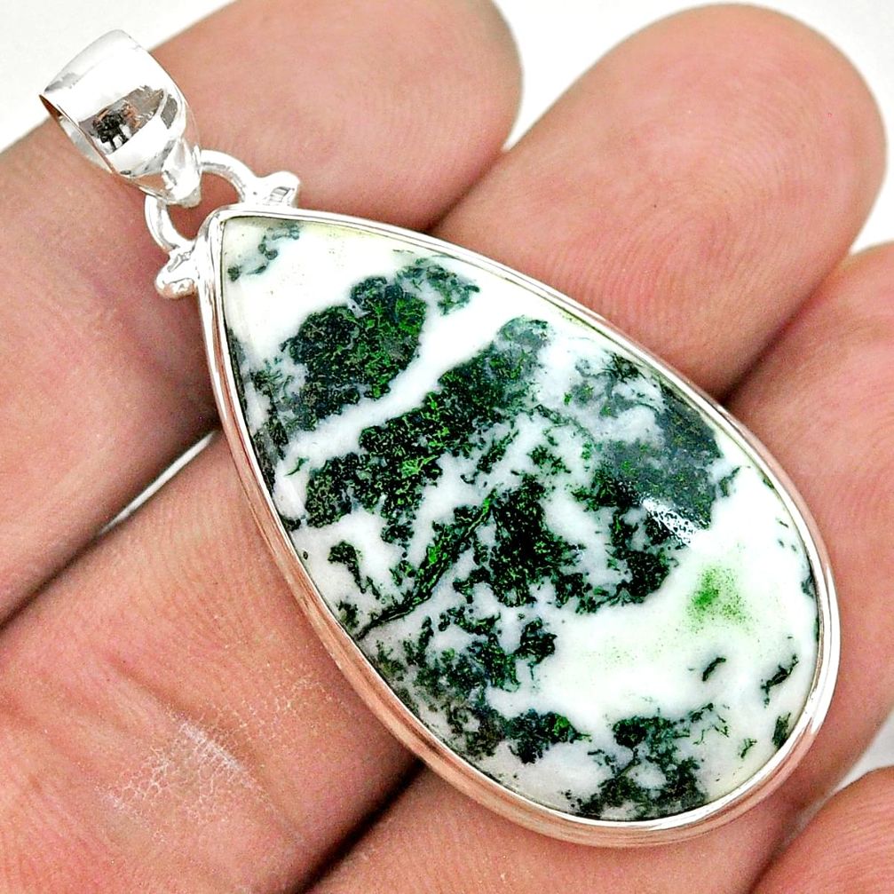 25.60cts natural white tree agate 925 sterling silver pendant jewelry t42795