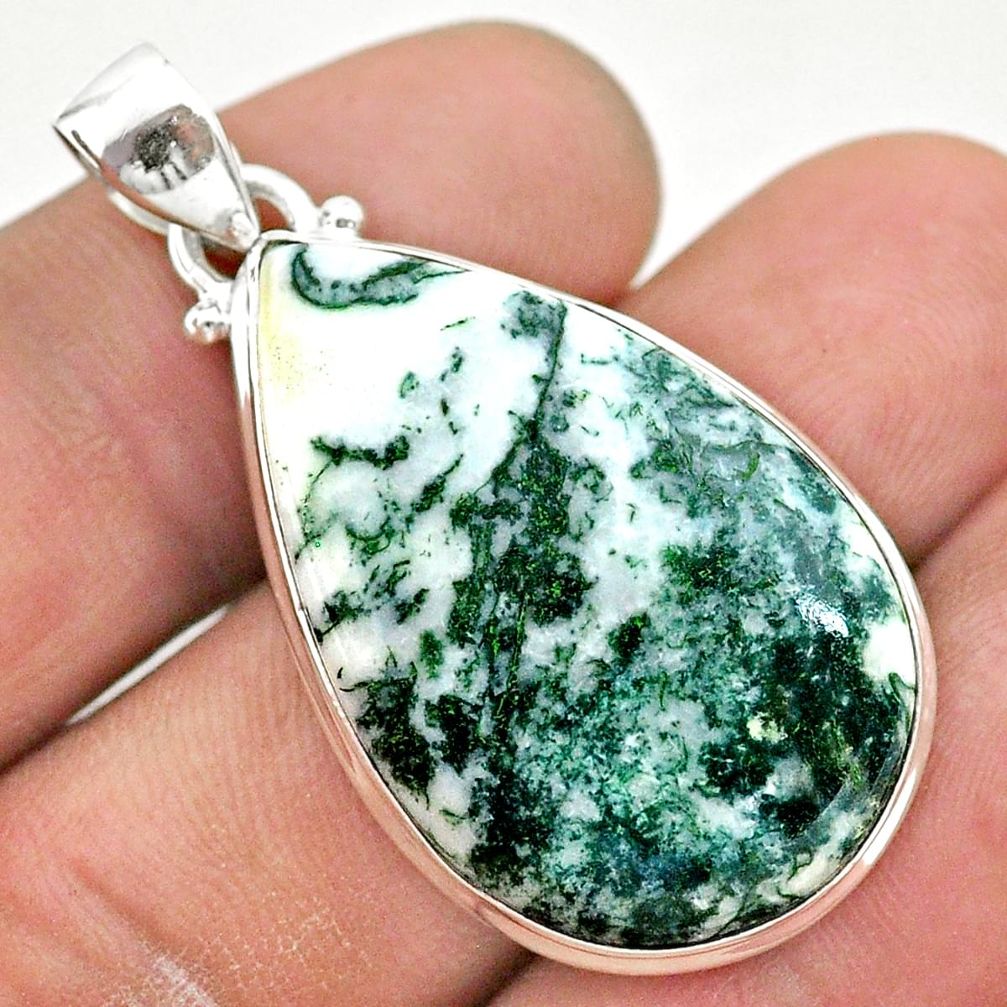 19.99cts natural white tree agate pear sterling silver pendant jewelry t42787
