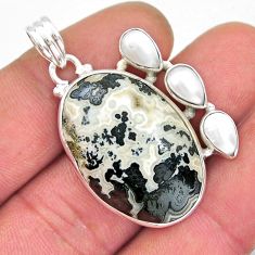 29.40cts natural white tree agate white pearl 925 sterling silver pendant y21241