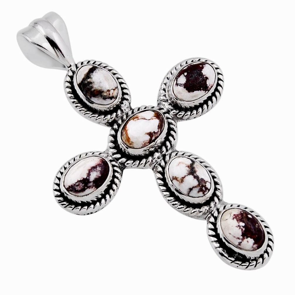 9.72cts natural white wild horse magnesite 925 silver holy cross pendant n39049