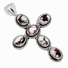 9.72cts natural white wild horse magnesite 925 silver holy cross pendant n39049