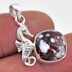 6.23cts natural white wild horse magnesite 925 silver seahorse pendant n46217