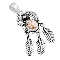 4.37cts natural white wild horse magnesite silver dreamcatcher pendant y46180