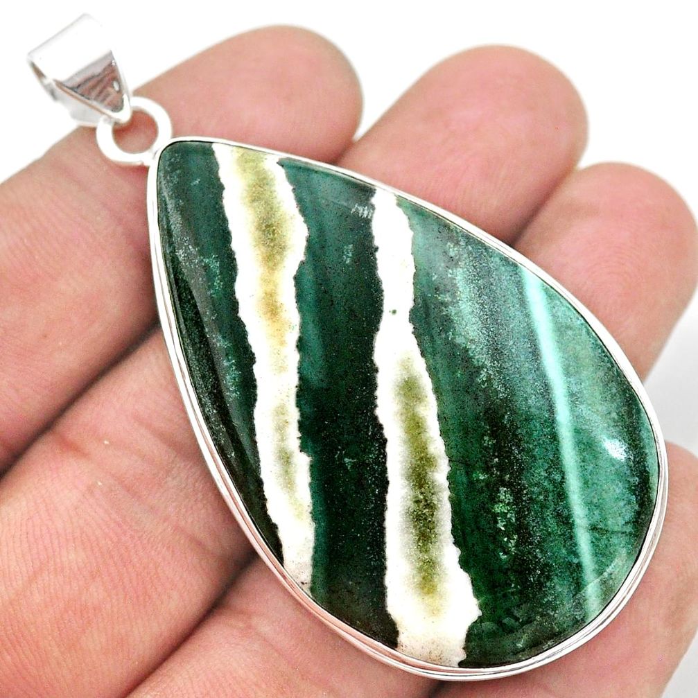 55.23cts natural white zebra jasper 925 sterling silver pendant jewelry t41815