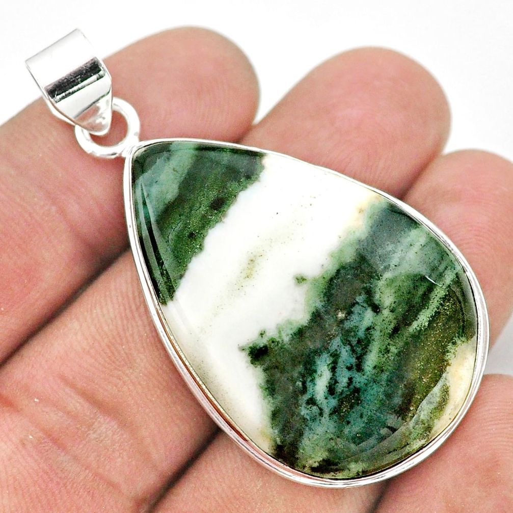 39.09cts natural white zebra jasper 925 sterling silver pendant jewelry t41818