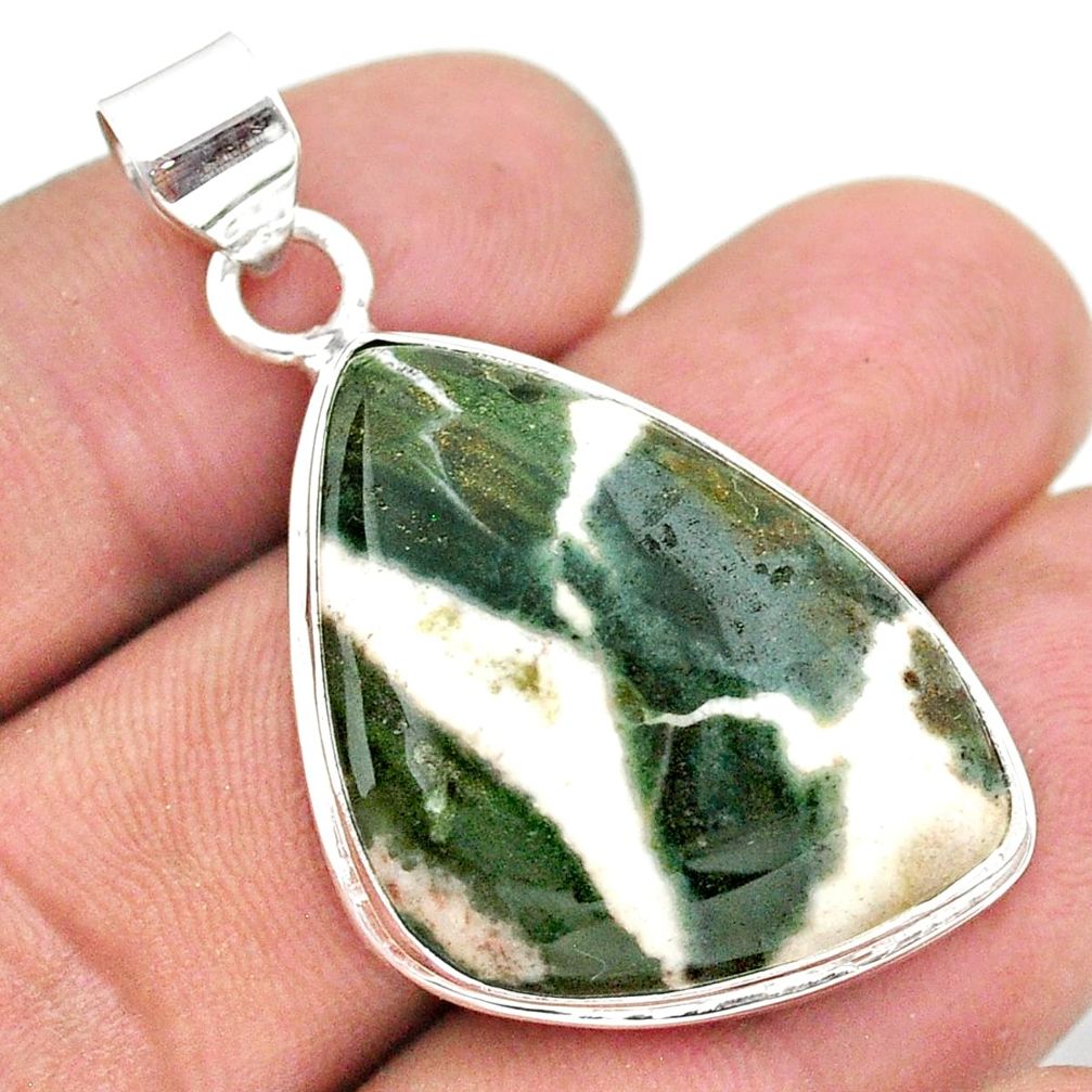 25.00cts natural white zebra jasper 925 sterling silver pendant jewelry t41828