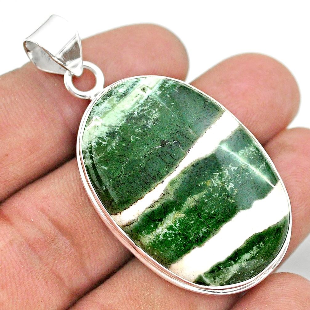 38.45cts natural white zebra jasper oval 925 sterling silver pendant t41857