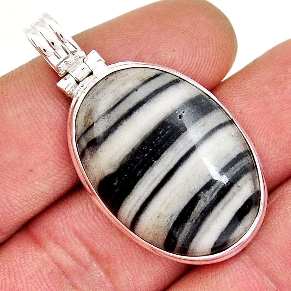 24.38cts natural white zebra jasper oval sterling silver pendant jewelry y21234