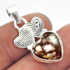 5.96cts natural wild horse magnesite 925 silver couple hearts pendant t55367