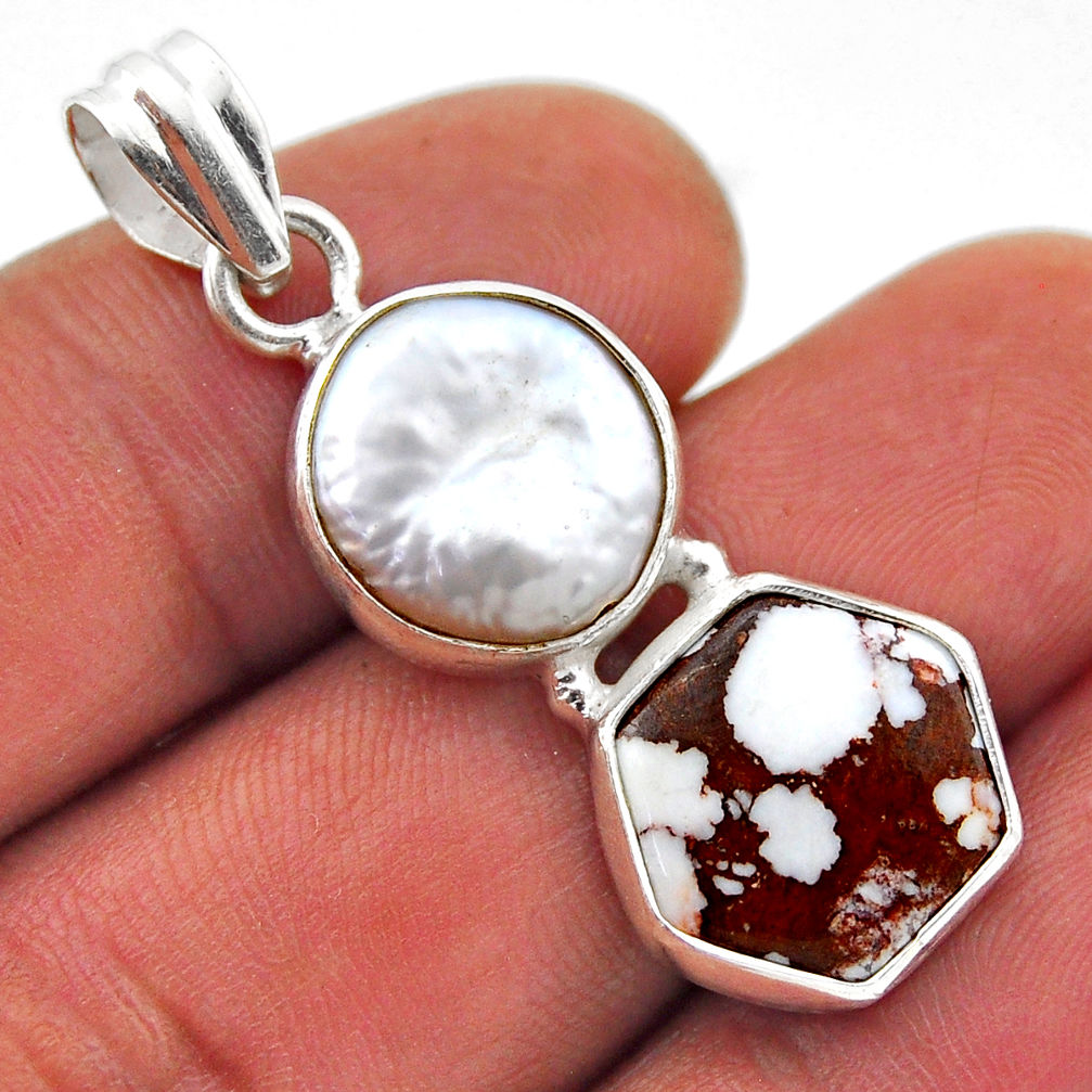 12.07cts natural wild horse magnesite hexagon pearl 925 silver pendant n48141