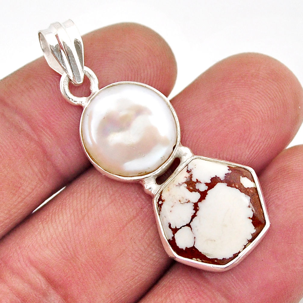 13.85cts natural wild horse magnesite hexagon pearl 925 silver pendant y76092