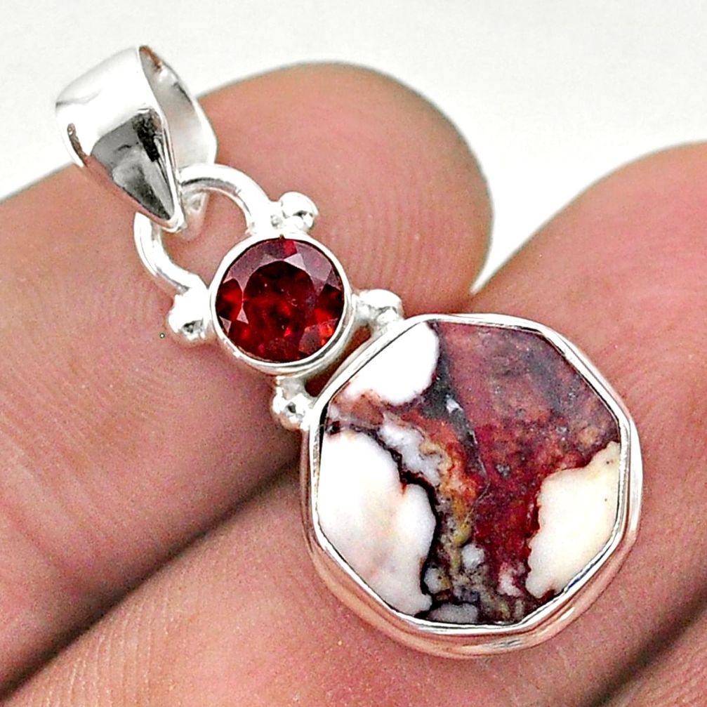 6.52cts natural wild horse magnesite hexagon red garnet silver pendant t46454