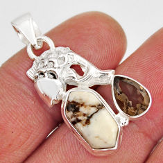 6.02cts natural wild horse magnesite smoky topaz 925 silver fish pendant y53048