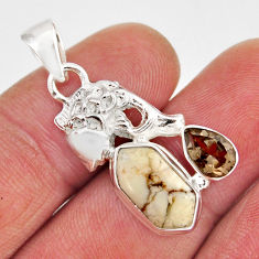 6.25cts natural wild horse magnesite smoky topaz 925 silver fish pendant y53052