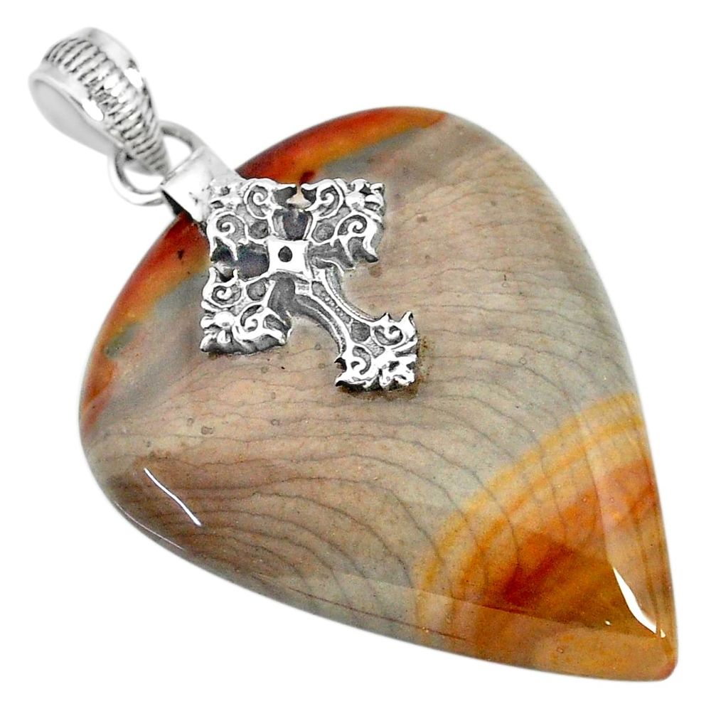 40.91cts natural willow creek jasper 925 silver holy cross pendant r91133