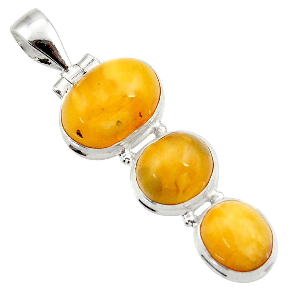 15.08cts natural yellow amber bone 925 sterling silver pendant jewelry d43066