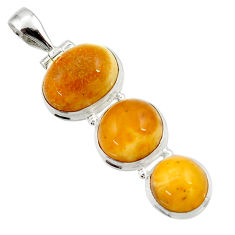 Clearance Sale- 17.57cts natural yellow amber bone 925 sterling silver pendant jewelry d43069