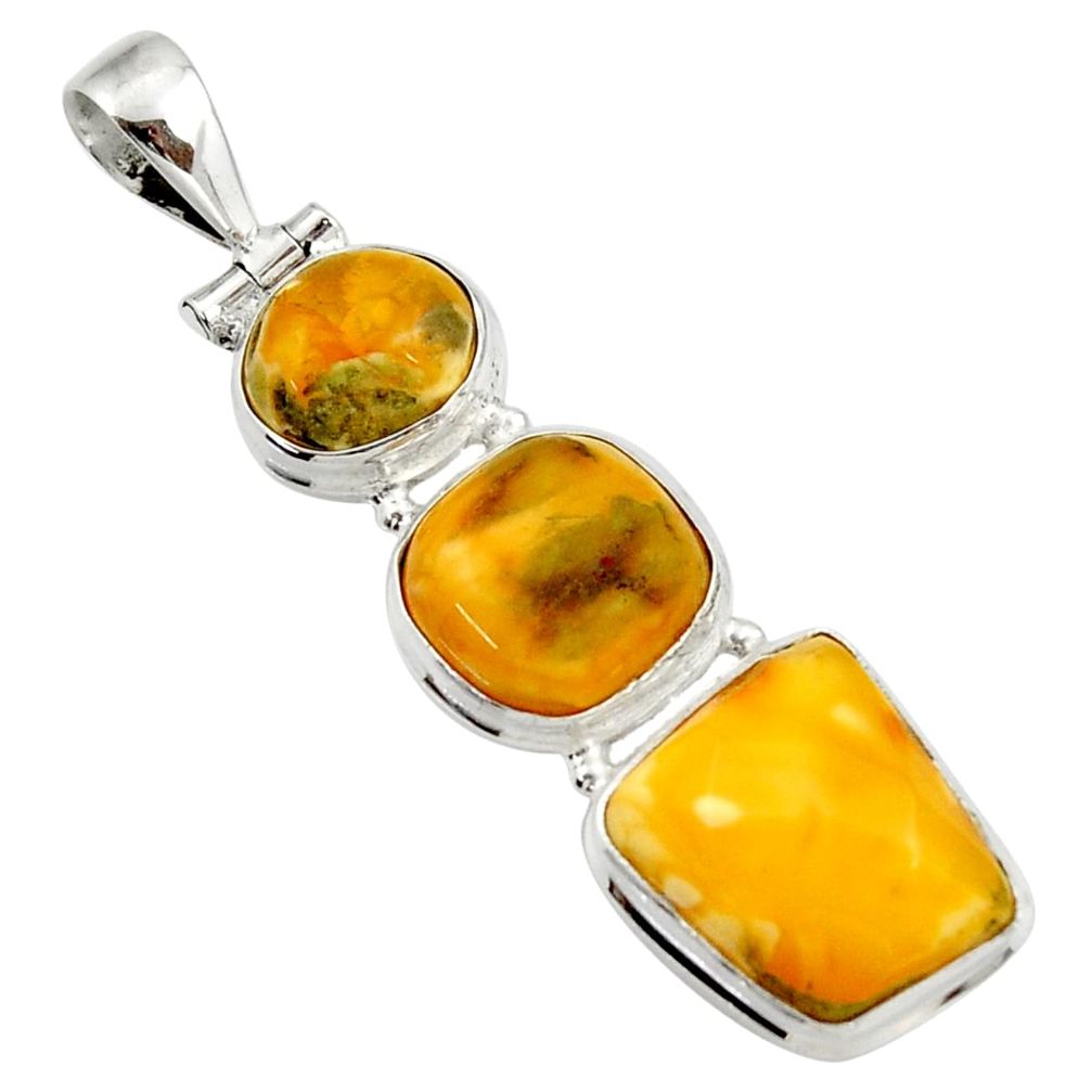  yellow amber bone 925 sterling silver pendant jewelry d43074