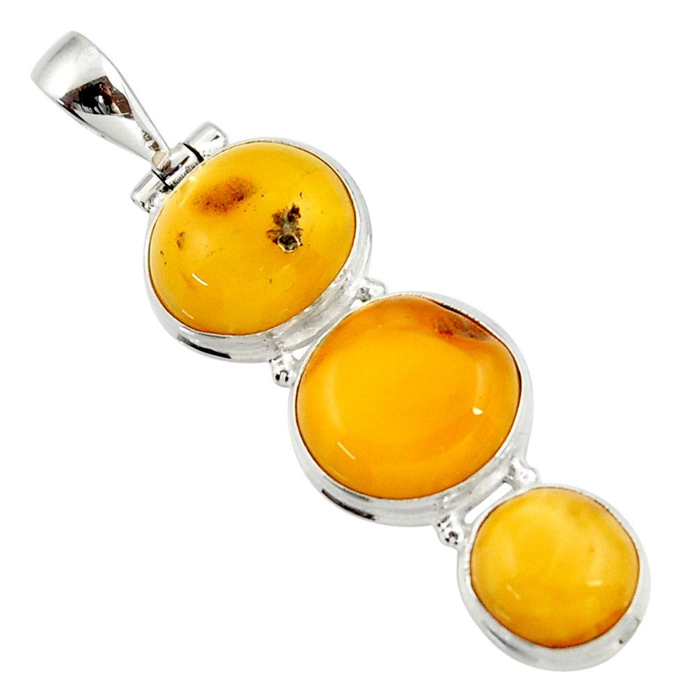 17.22cts natural yellow amber bone 925 sterling silver pendant jewelry d43075