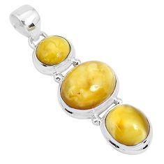 Clearance Sale- 15.39cts natural yellow amber bone 925 sterling silver pendant jewelry p26983