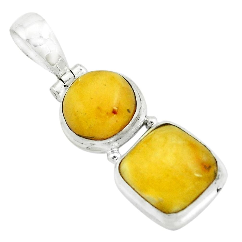 10.76cts natural yellow amber bone 925 sterling silver pendant jewelry p67380