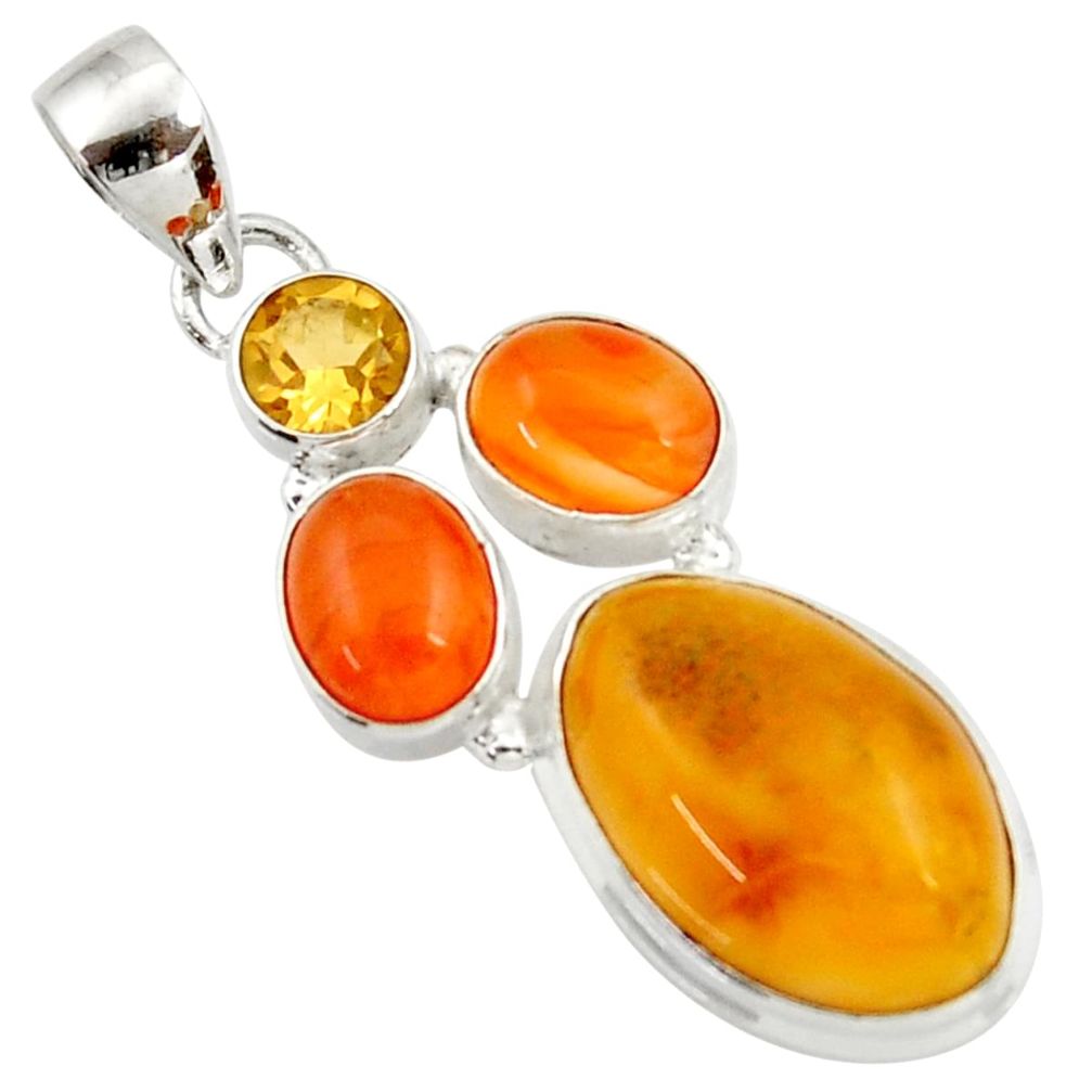 13.84cts natural yellow amber bone cornelian (carnelian) silver pendant d43043