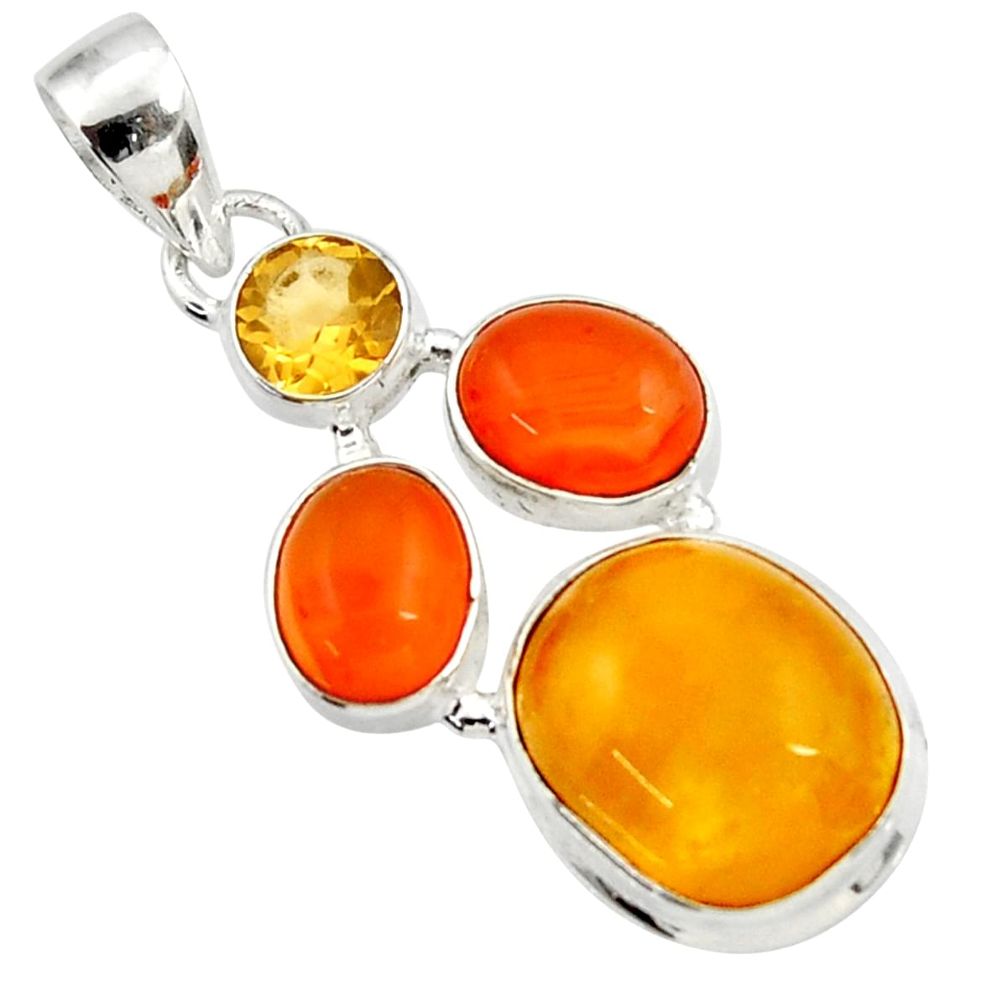 12.83cts natural yellow amber bone cornelian (carnelian) silver pendant d43050