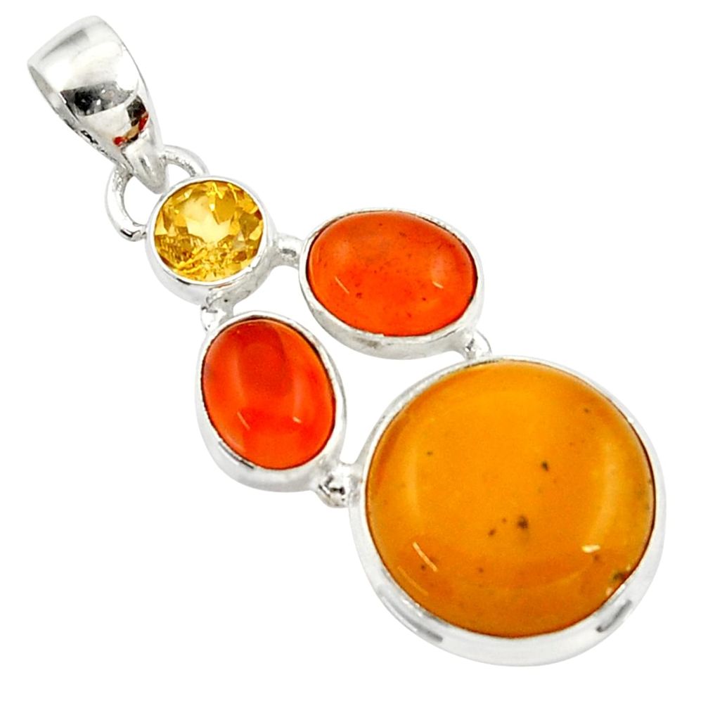 14.40cts natural yellow amber bone cornelian (carnelian) silver pendant d43052