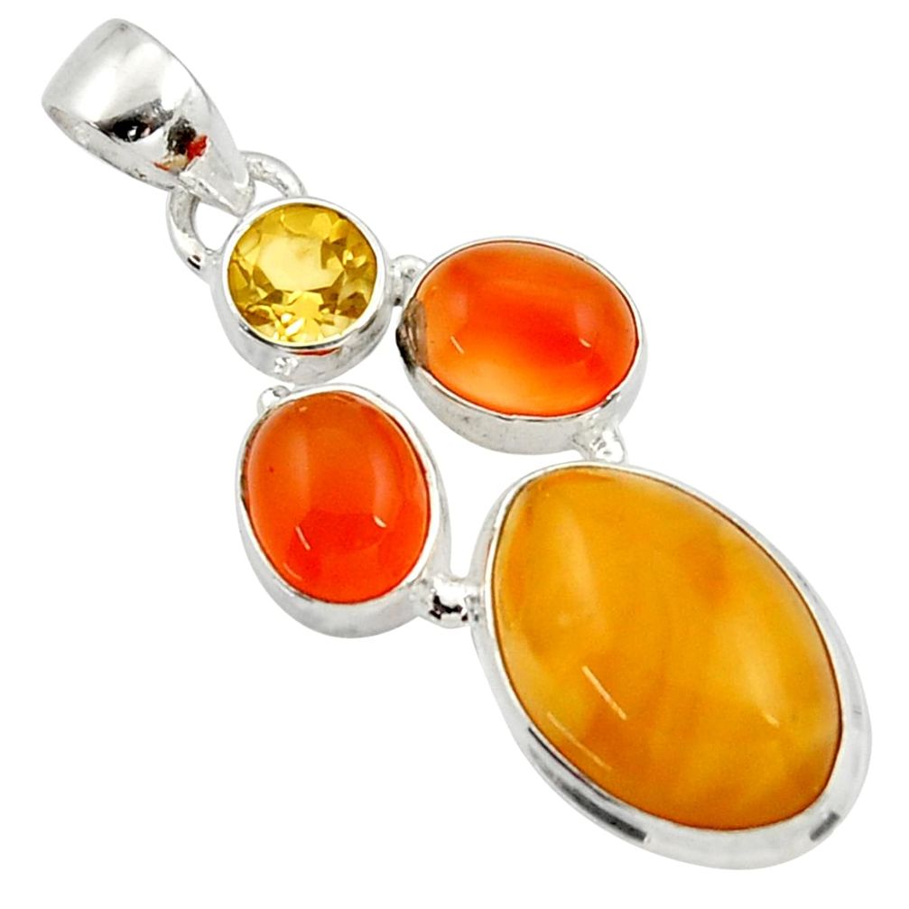 13.82cts natural yellow amber bone cornelian (carnelian) silver pendant d43053