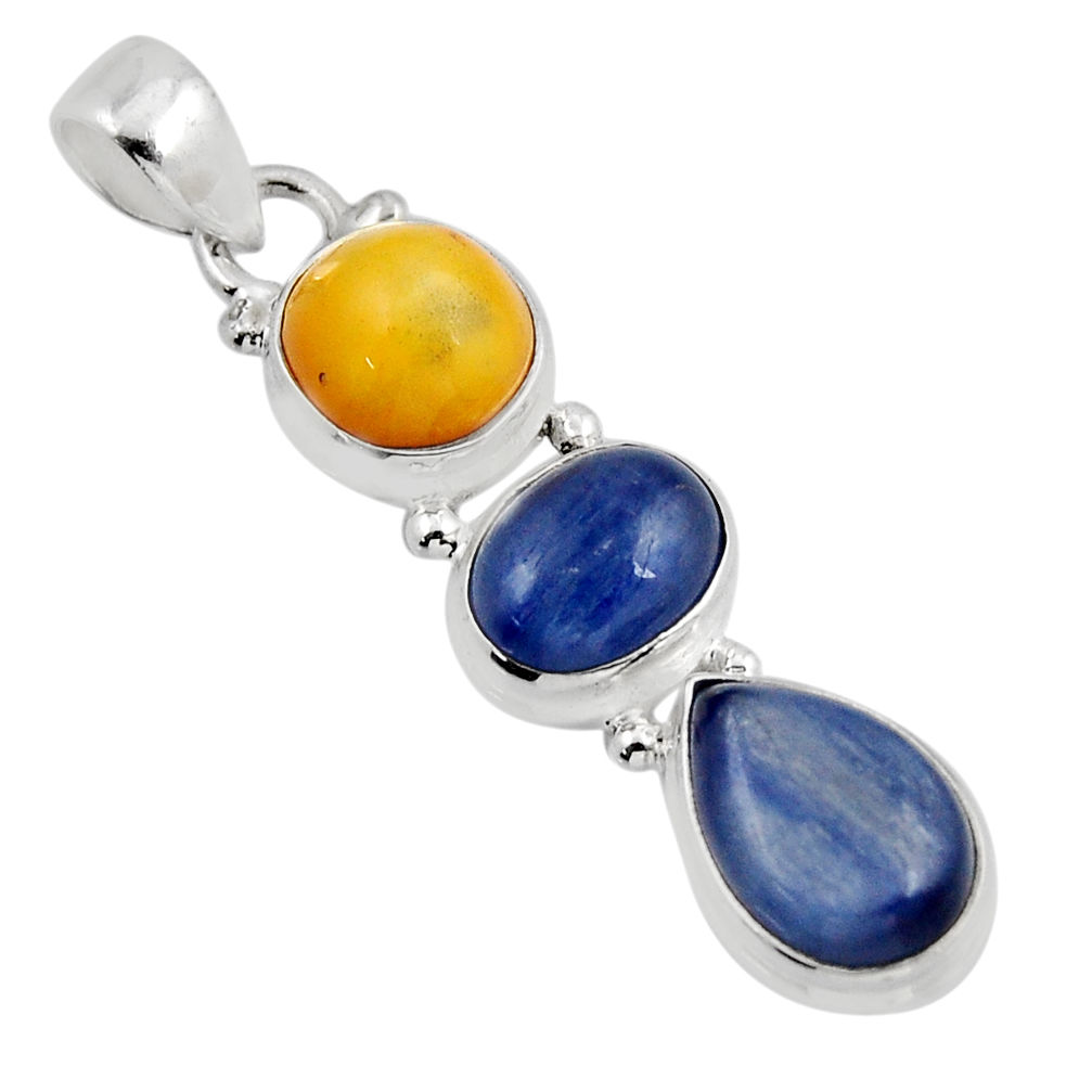 9.86cts natural yellow amber bone kyanite 925 sterling silver pendant y49795