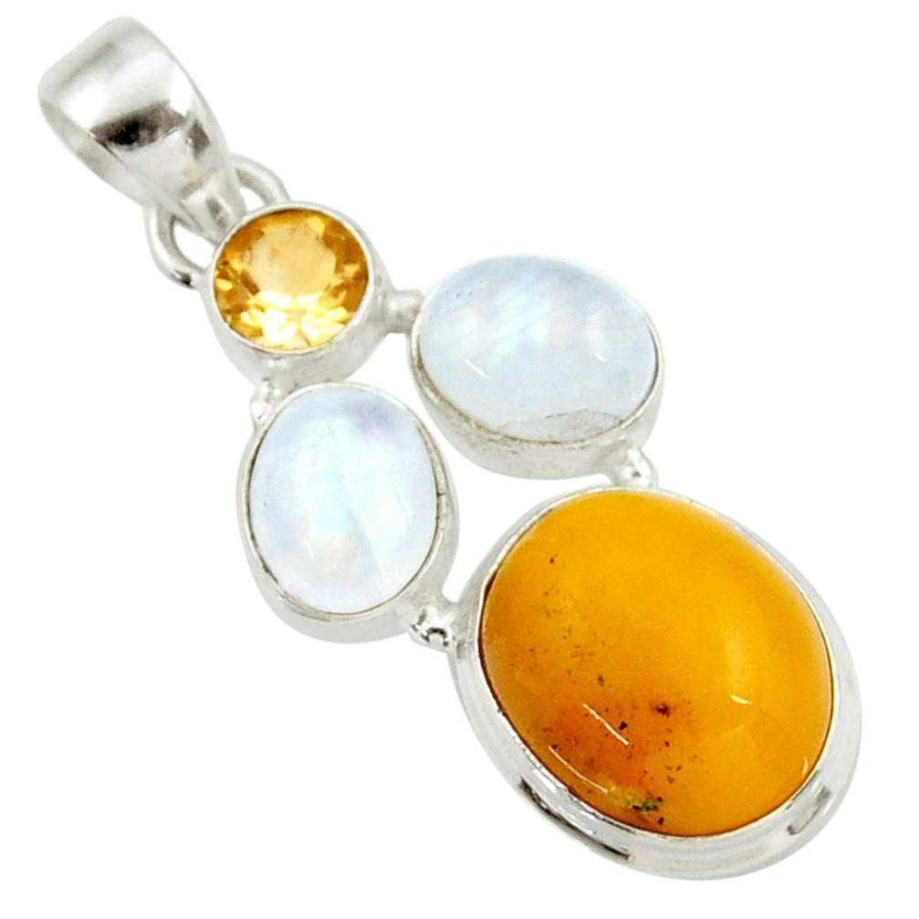 12.31cts natural yellow amber bone moonstone citrine 925 silver pendant d43041