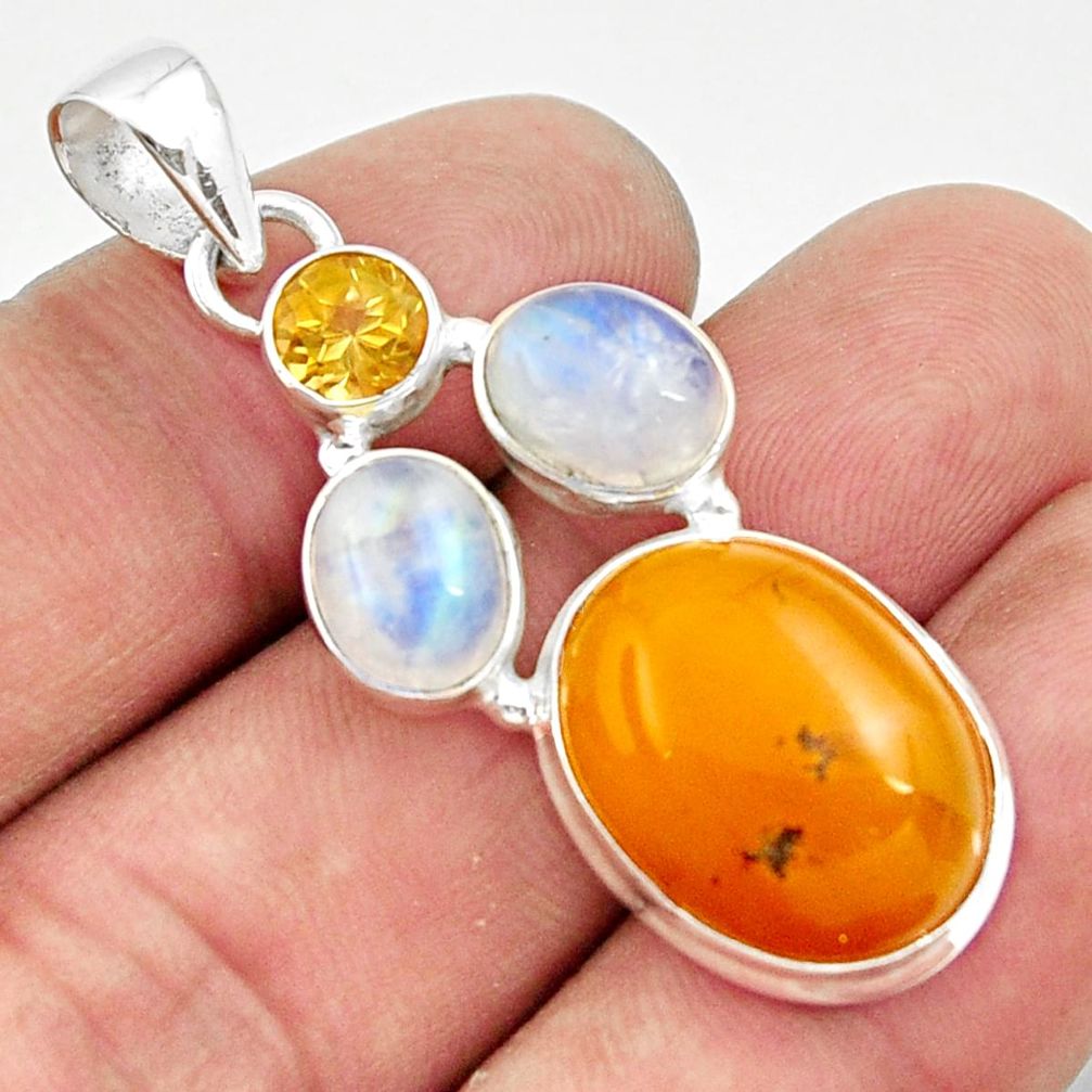 16.15cts natural yellow amber bone moonstone citrine 925 silver pendant d43100