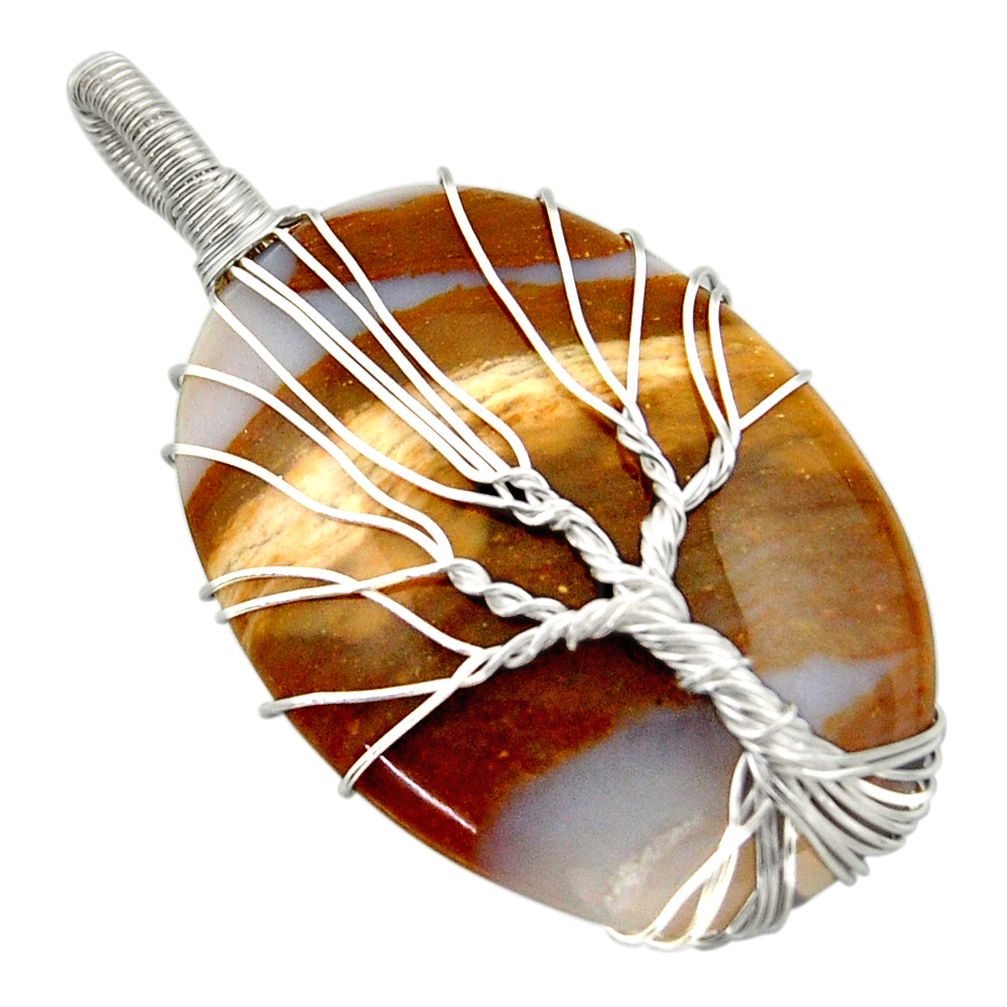 30.16cts natural yellow botswana agate 925 silver tree of life pendant d47616