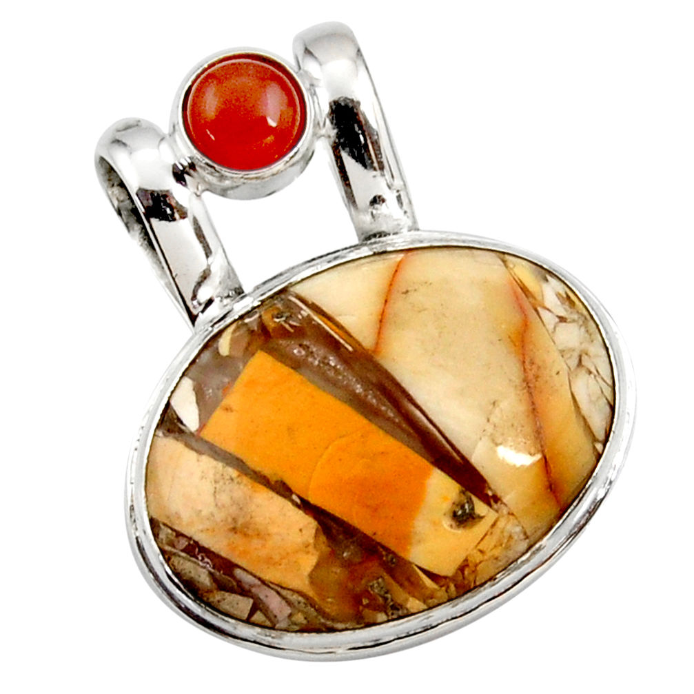 Natural yellow brecciated mookaite (australian jasper) 925 silver pendant r27788