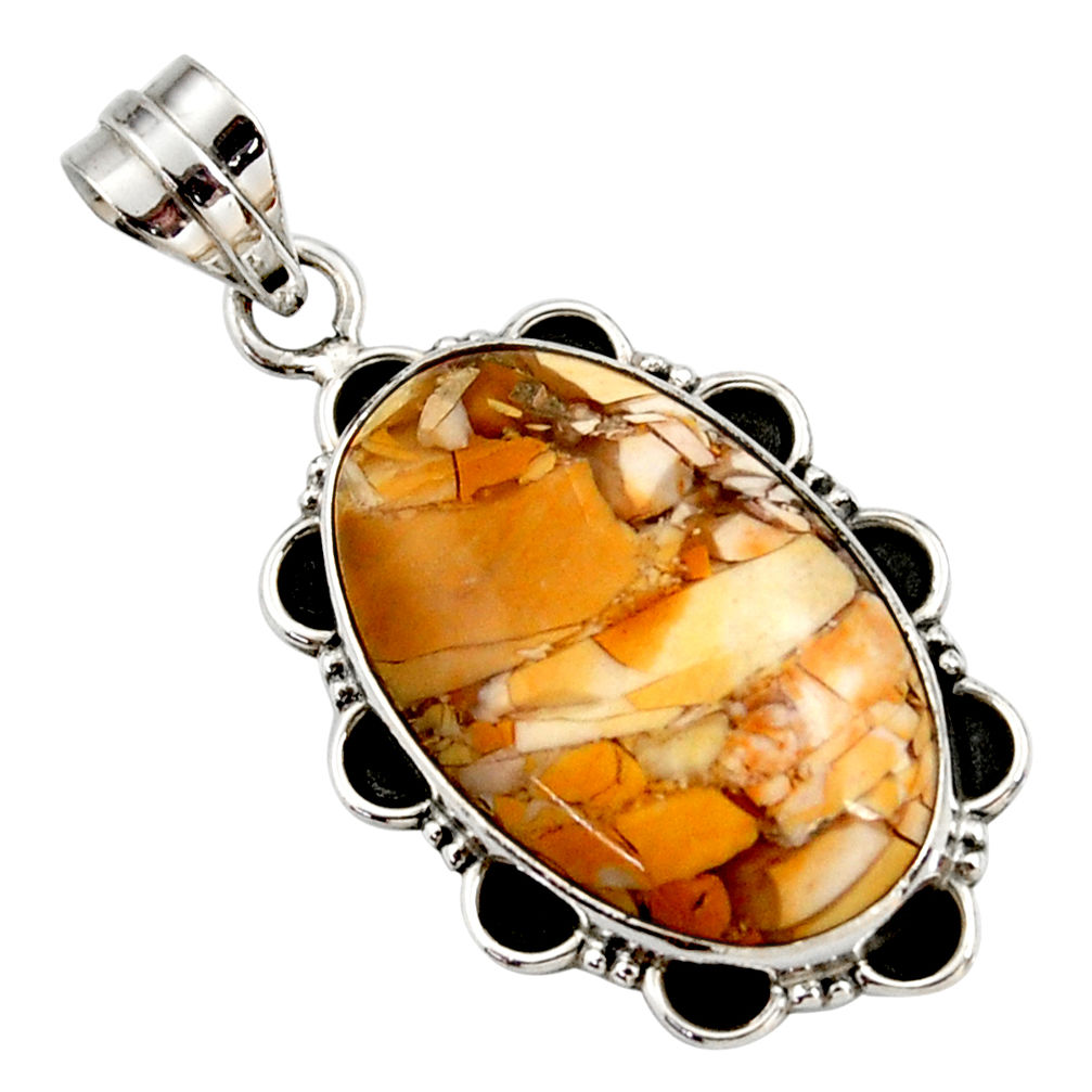 Natural yellow brecciated mookaite (australian jasper) 925 silver pendant r27797