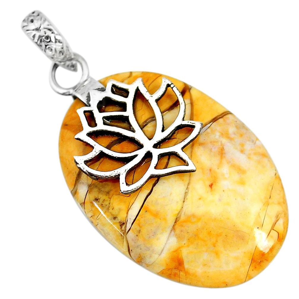 20.86cts natural yellow brecciated mookaite 925 silver pendant r90871