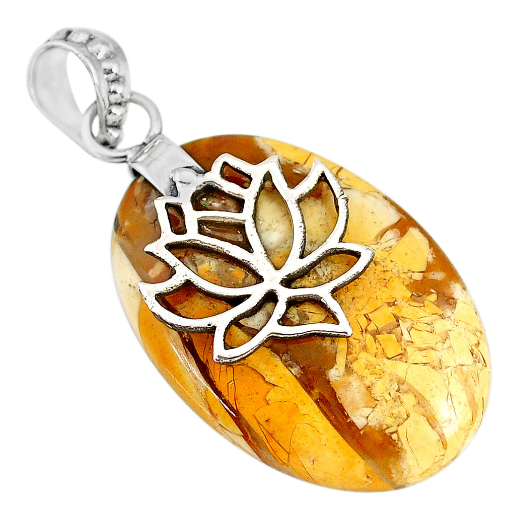 17.88cts natural yellow brecciated mookaite 925 silver pendant r90872