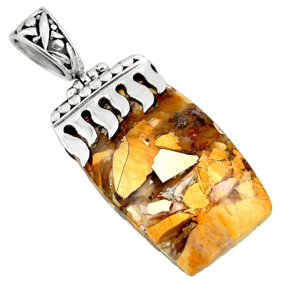 Natural yellow brecciated mookaite australian jasper 925 silver pendant r44344