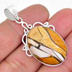 15.43cts natural yellow brecciated mookaite oval shape 925 silver pendant y9269