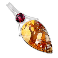 15.67cts natural yellow brecciated mookaite pear garnet925 silver pendant n29464