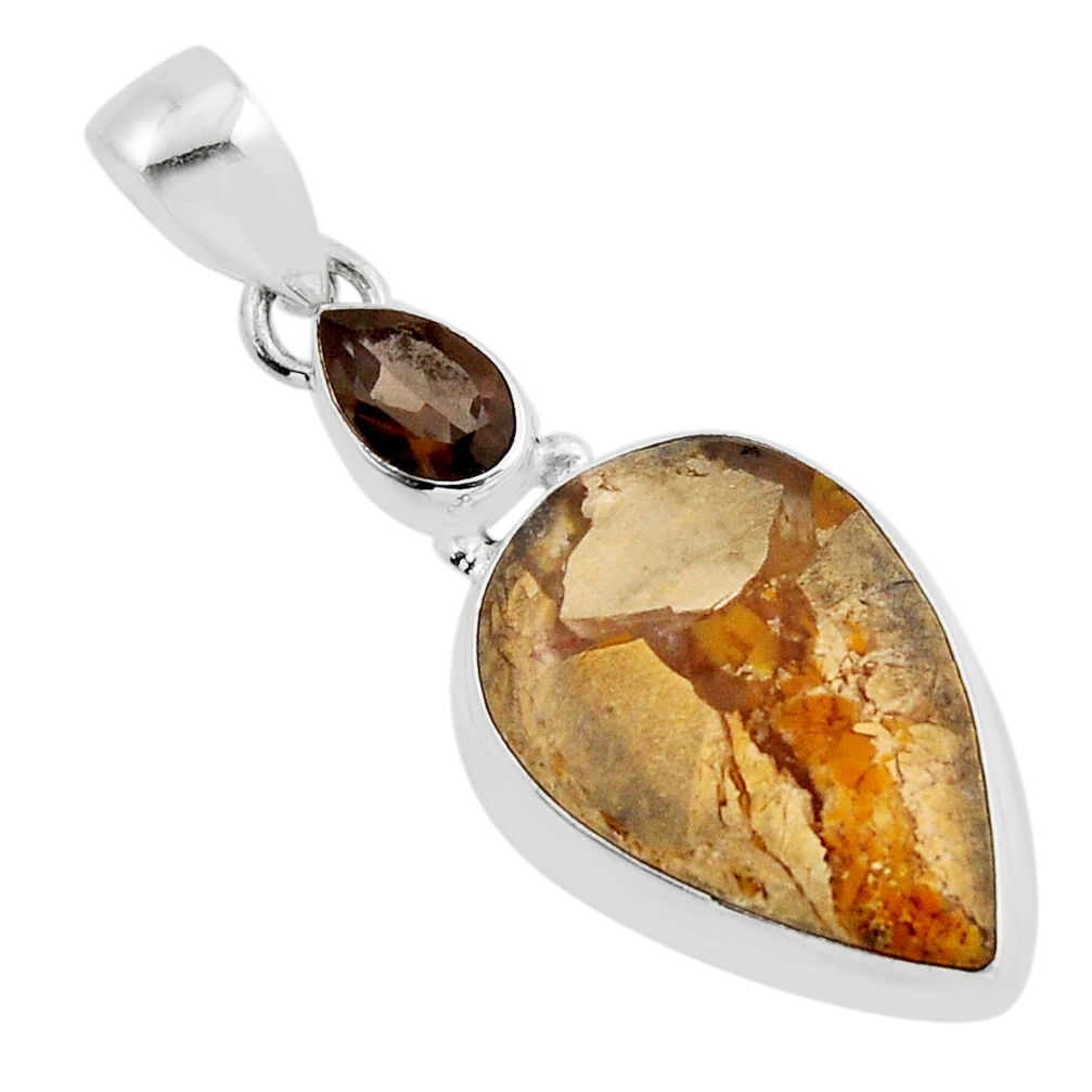 13.56cts natural yellow brecciated mookaite smoky topaz silver pendant y53412