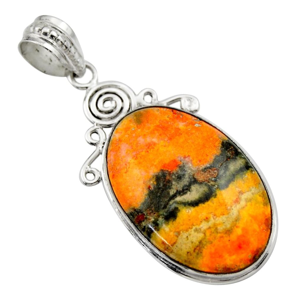 18.68cts natural yellow bumble bee australian jasper 925 silver pendant r29351