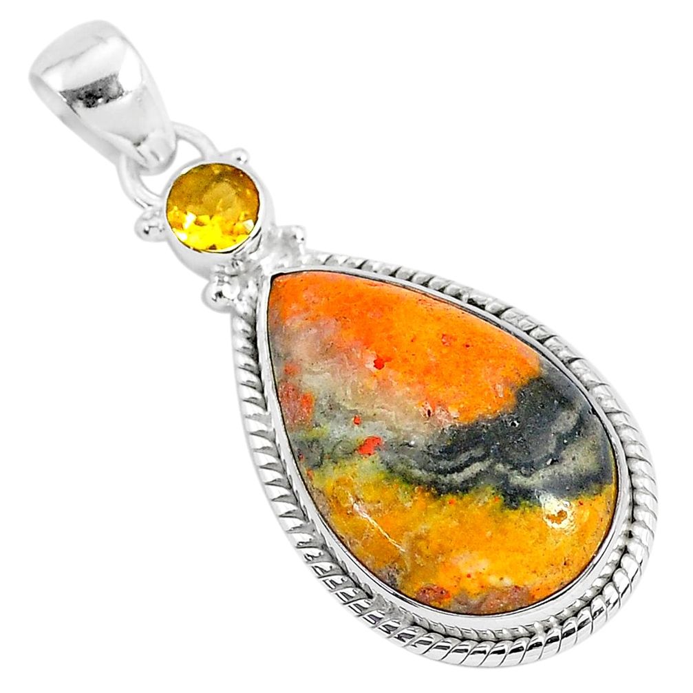 15.05cts natural yellow bumble bee australian jasper 925 silver pendant r94201