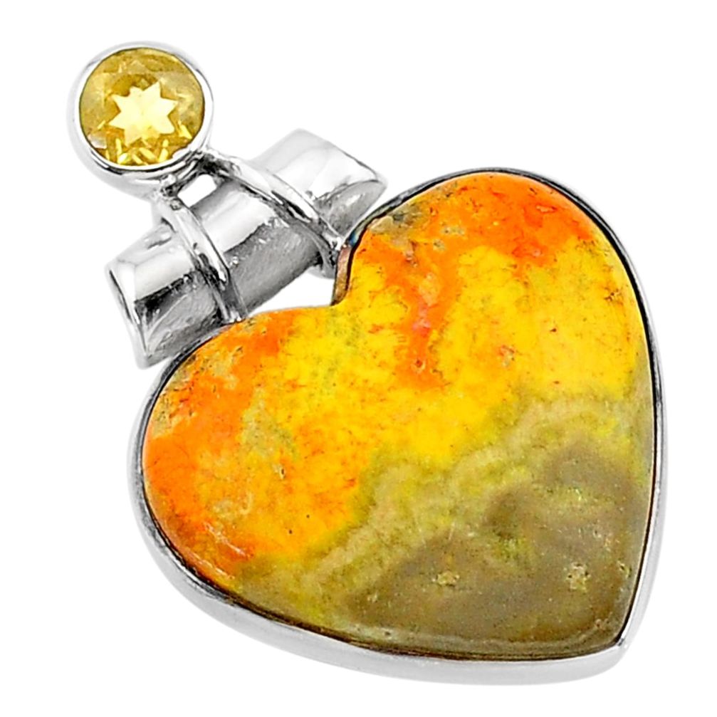 16.23cts natural yellow bumble bee australian jasper 925 silver pendant t13408