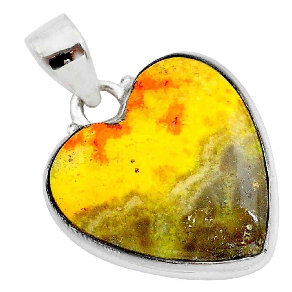 15.58cts heart yellow bumble bee australian jasper 925 silver pendant t23022