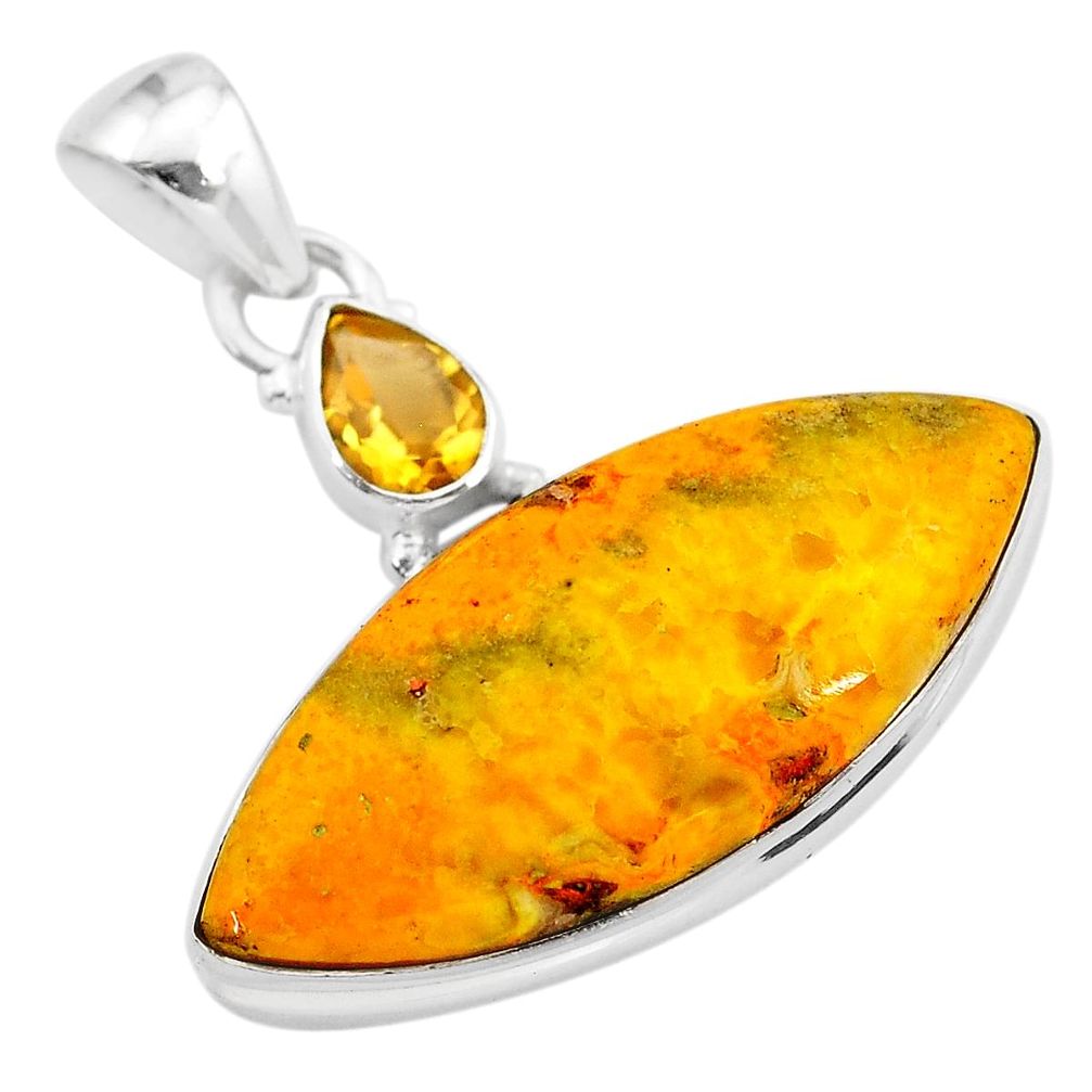 19.23cts natural yellow bumble bee australian jasper 925 silver pendant t28543