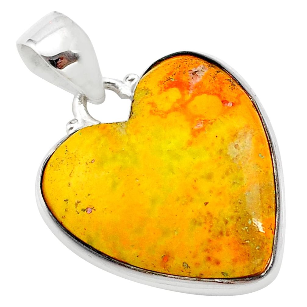 17.22cts heart yellow bumble bee australian jasper heart silver pendant t23027